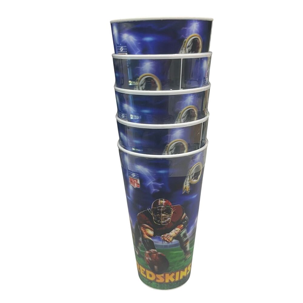 Vintage Washington Redskins NFL 3D Lenticular Hologram Plastic Cups Stack of 5